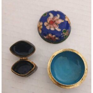 Lot of 2 Enamel Miniature Floral Trinket Pill Box Unmarked Beautiful RARE